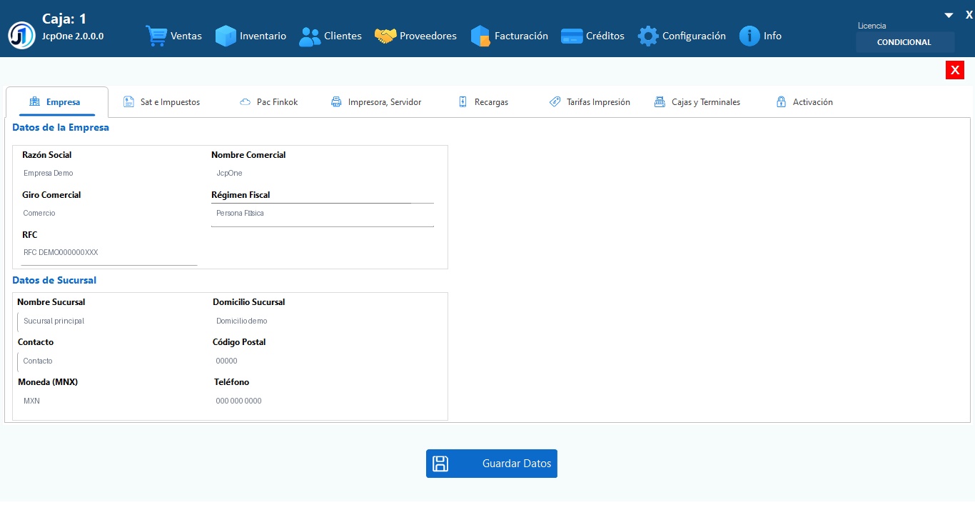 Configuración JcpOne